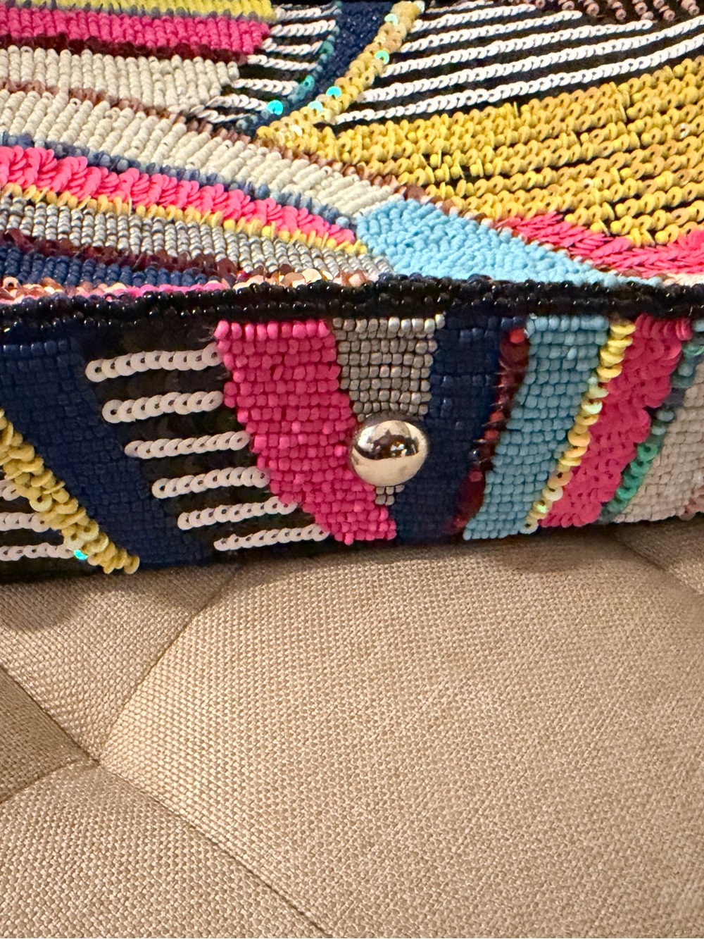 Sassy Jones Vibrant Beaded Shoulder Bag in Pink, Blue, Yellow, Gray & Black - Picture 3 of 3